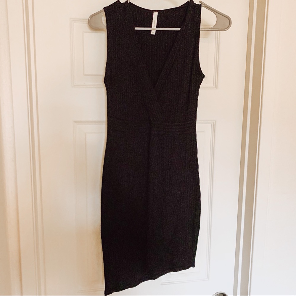 Ribbed black wrap mini dress